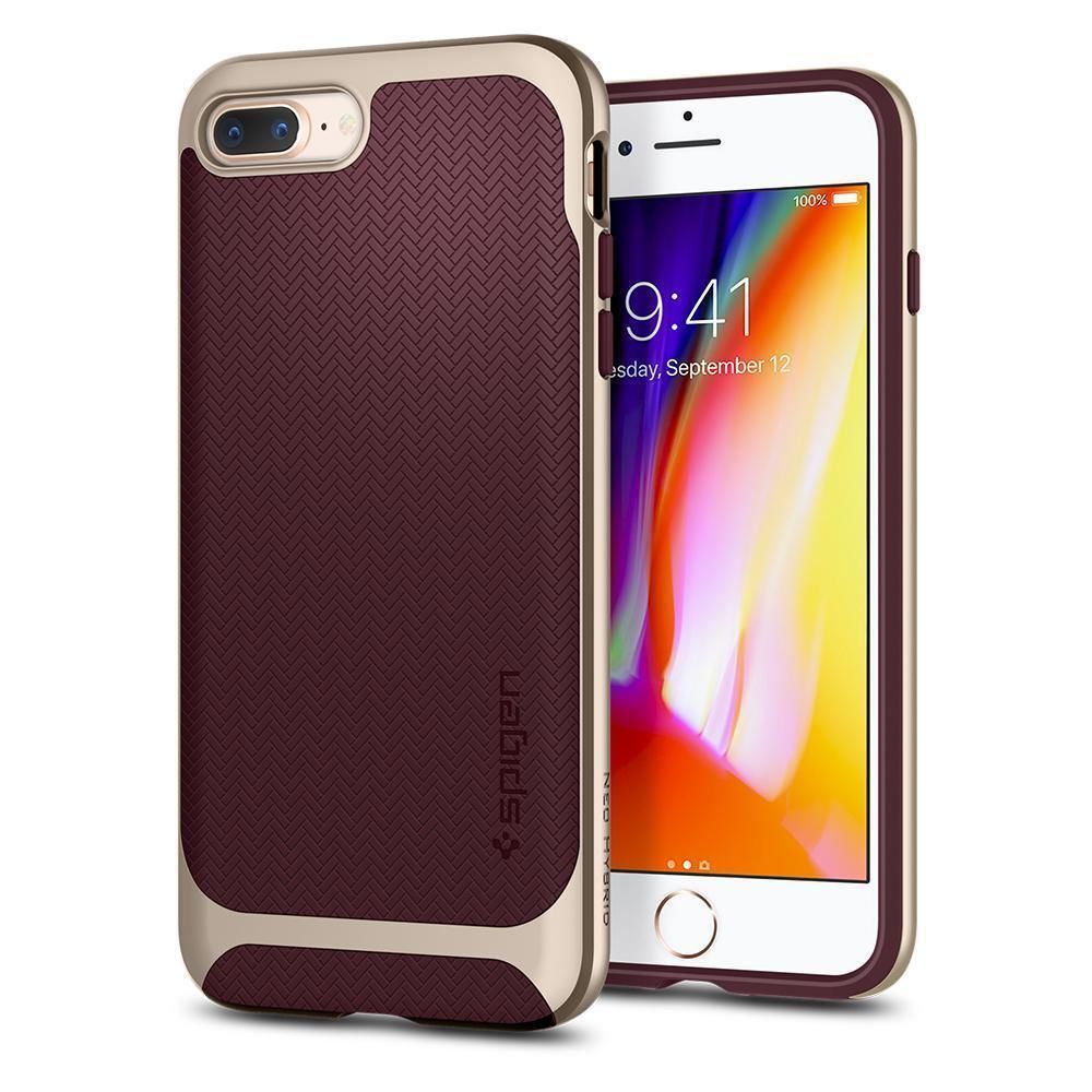 Spigen iPhone 7 Plus / 8 Plus ile Uyumlu Kılıf Neo Hybrid Herringbone Serisi Burgundy