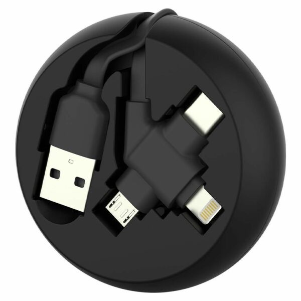 Simex Universal Android Micro / Type C / İphone Lightning Data-Hızlı Şarj Kablosu SPK-07 Spool 3in1 Makarali Siyah
