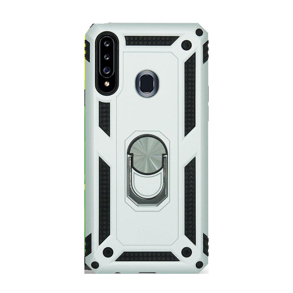 Jopus Galaxy A20S ile Uyumlu Yüzüklü Standlı Zırhlı Silikon Kılıf Gri