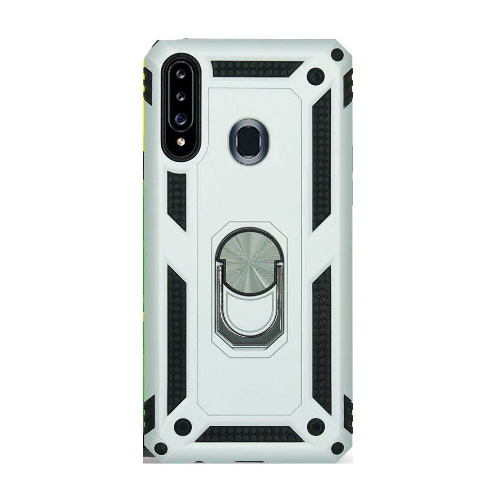 Jopus Galaxy A20S ile Uyumlu Yüzüklü Standlı Zırhlı Silikon Kılıf Gri