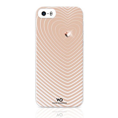 White Diamonds iPhone SE/5S/5 ile Uyumlu Swarovski Heartbeat Rose Desenli Kılıf Gold (Out)