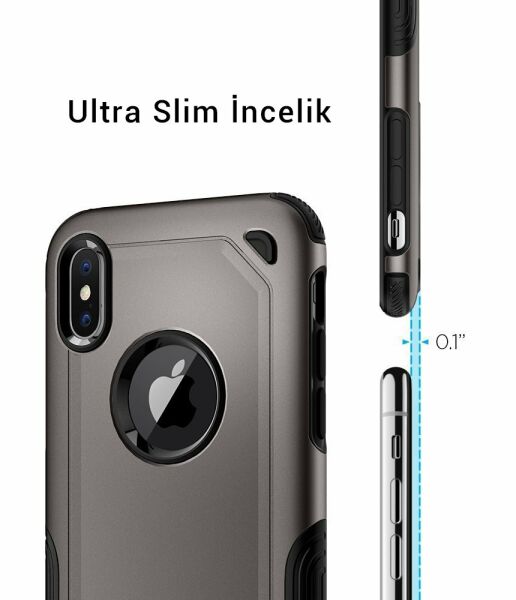 Spigen iPhone X ile Uyumlu Kılıf Hybrid Armor Gunmetal