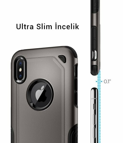 Spigen iPhone X ile Uyumlu Kılıf Hybrid Armor Gunmetal