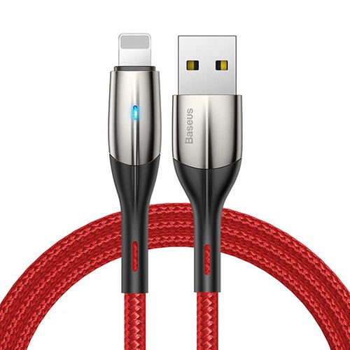 Baseus Lightning Horizontal Data ve Şarj Kablosu Işıklı 1M CALSP-B09 Kırmızı