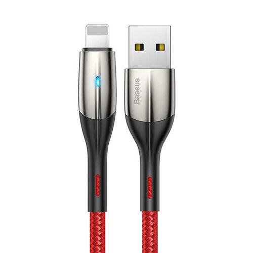 Baseus Lightning Horizontal Data ve Şarj Kablosu Işıklı 1M CALSP-B09 Kırmızı