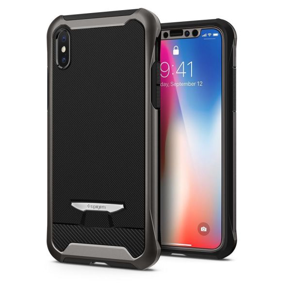 Spigen iPhone X ile Uyumlu Kılıf Reventon Signature Serisi Gunmetal