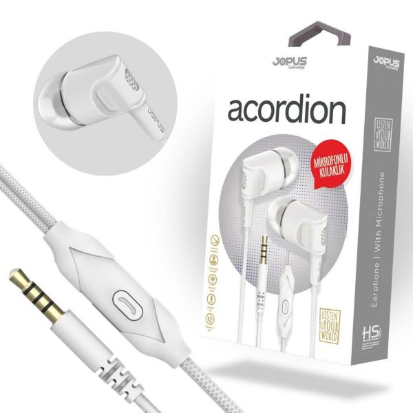 Jopus Mikrofonlu Kulaklık 3,5 Universal JO-K52 Acordion Beyaz