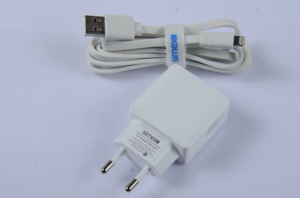Simex iPhone 6G\6G Plus ile Uyumlu Beyaz 2in1 Şarj Seti SPS-01 2.4 mAh