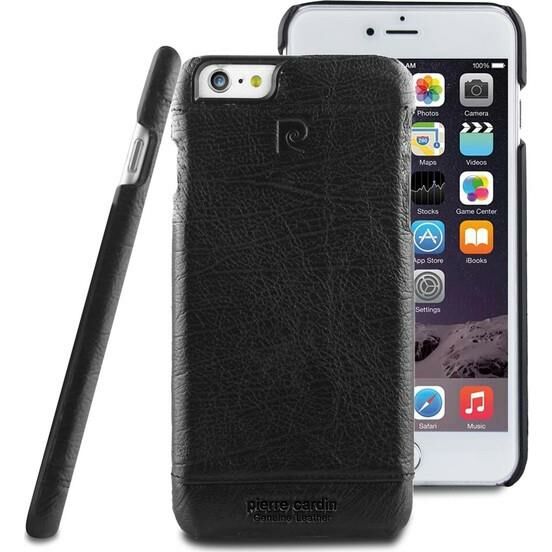 Pierre Cardin iPhone 6 Plus ile Uyumlu Deri Arka Koruma Paneli Siyah PCL-P03