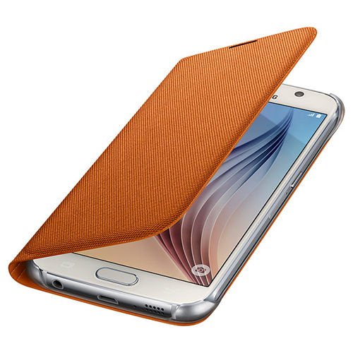 Galaxy S6 ile Uyumlu Flip Wallet (Tekstil) Turuncu EF-WG920BOEGWW