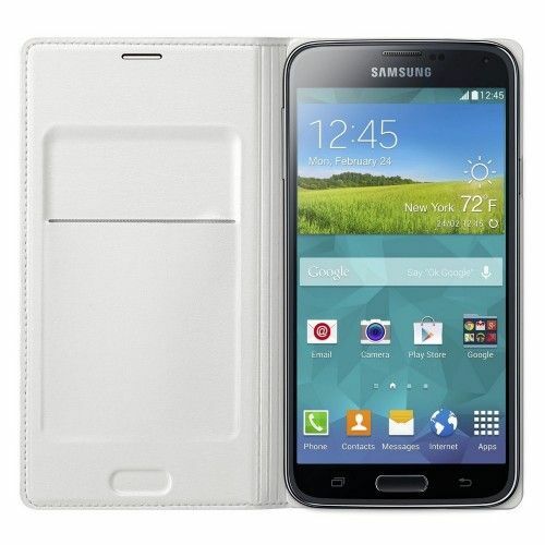 Galaxy S5 ile Uyumlu Flip Wallet Kartlıklı Kılıf EF-WG900BWEGWW Beyaz (Out)