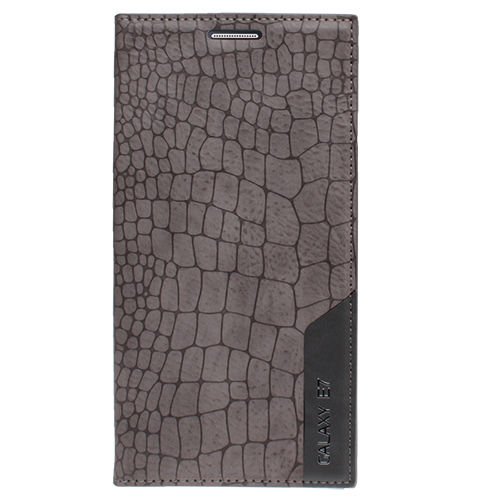 Galaxy E7 ile Uyumlu Kılıf Rock Serisi Yan Kapaklı Gri