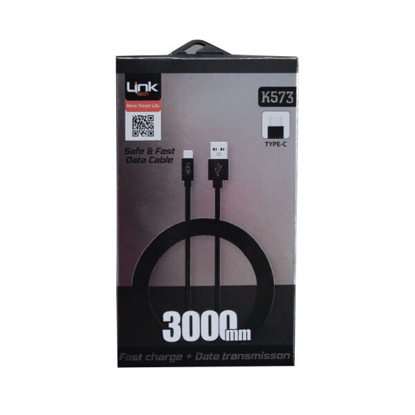 Linktech Safe TYPE-C Metal Başlı 3m Data ve Şarj Kablosu K573 Siyah