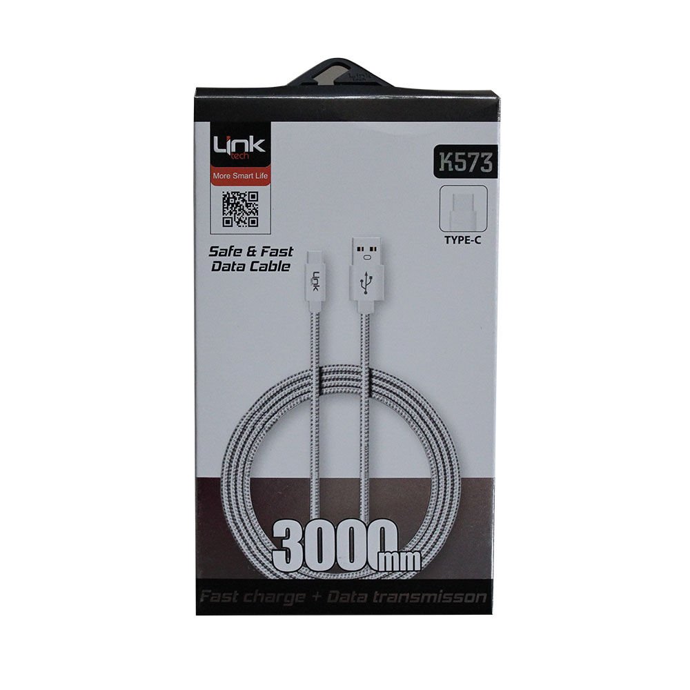 Linktech Safe TYPE-C Metal Başlı 3m Data ve Şarj Kablosu K573 Beyaz