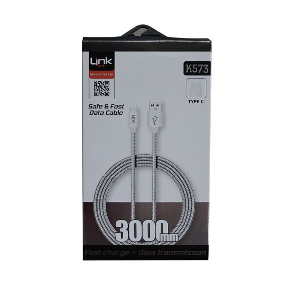Linktech Safe TYPE-C Metal Başlı 3m Data ve Şarj Kablosu K573 Beyaz