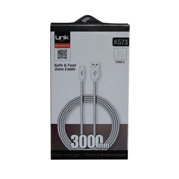 Linktech Safe TYPE-C Metal Başlı 3m Data ve Şarj Kablosu K573 Beyaz