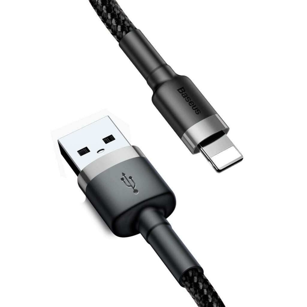 Baseus Cafule Cable 2.4A Lightning Şarj Kablosu Gri Siyah 0.5M CALKLF-AG1