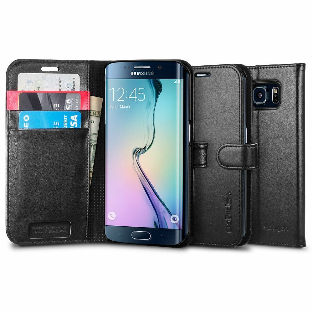 Spigen Galaxy S6 Edge ile Uyumlu Kılıf Wallet S Cüzdan Black