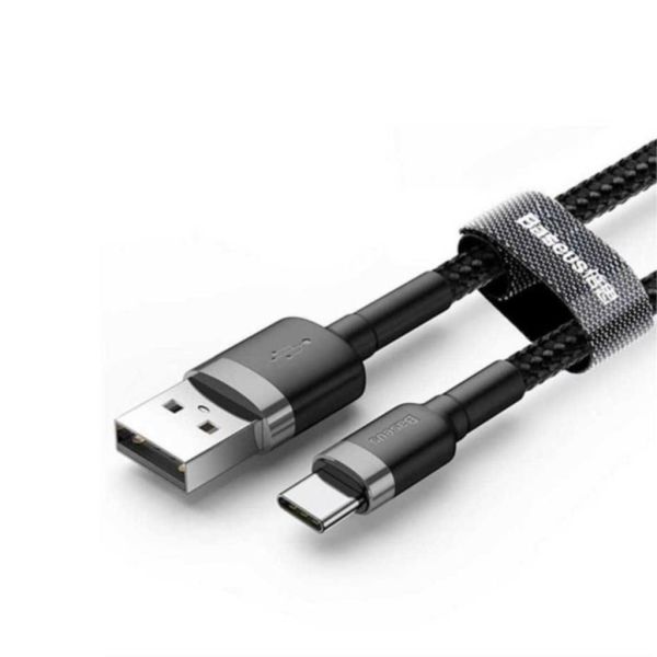 Baseus Cafule Cable 2A Type-C Şarj Kablosu Gri Siyah 2M CATKLF-CG1