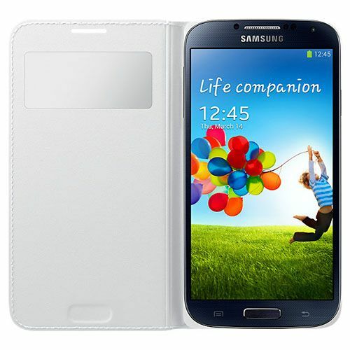 Galaxy S4 i9500 ile Uyumlu Kılıf S View Cover (Deri) Beyaz (Out)