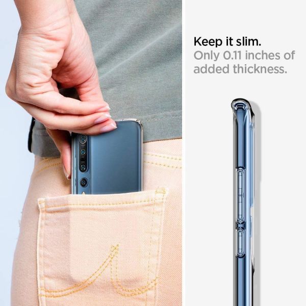 Spigen Mi 10 ile Uyumlu Kılıf Liquid Crystal 4 Tarafı Tam Koruma Crystal Clear