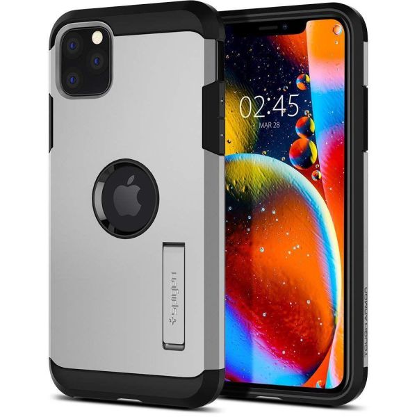 Spigen iPhone 11 Pro Max ile Uyumlu Kılıf Tough Armor Satin Silver