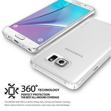 Ringke Slim Frost Galaxy Note 5 ile Uyumlu Kılıf White 4 Tarafı Saran Tam Koruma İnce Buzlu Şeffaf