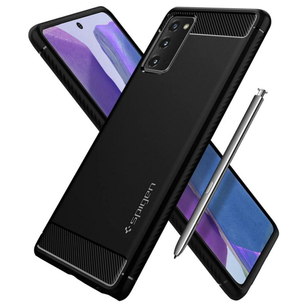 Spigen Galaxy Note 20 ile Uyumlu Kılıf Rugged Armor Black