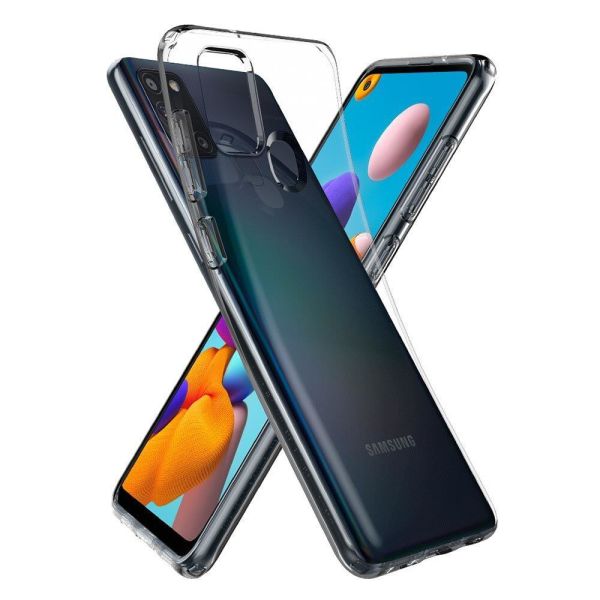 Spigen Galaxy A21s ile Uyumlu Kılıf Liquid Crystal 4 Tarafı Tam Koruma Crystal Clear