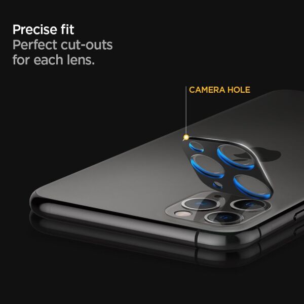 Spigen iPhone 11 Pro Max / 11 Pro ile Uyumlu Kamera Lens Cam Ekran Koruyucu Full Cover (2 Adet) Black+Midnight
