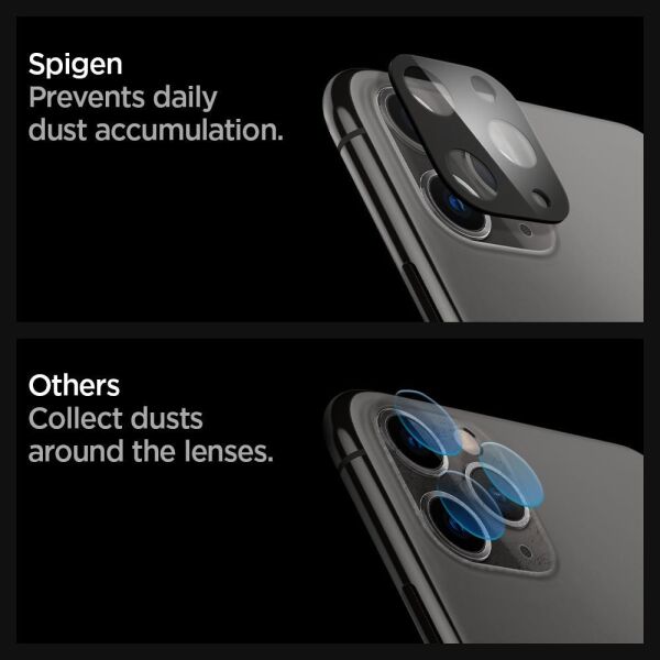 Spigen iPhone 11 Pro Max / 11 Pro ile Uyumlu Kamera Lens Cam Ekran Koruyucu Full Cover (2 Adet) Black+Midnight
