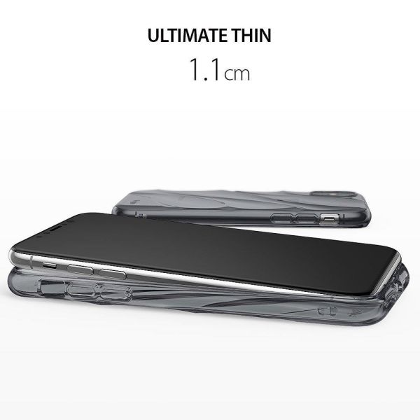 Ringke Flow iPhone XS ile Uyumlu KIlıf Smoke Black 3D Dalga Efekti Hafif Esnek Renkli Transparan 1.1 mm