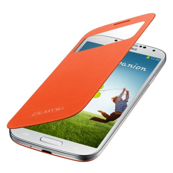 Galaxy S4 i9500 ile Uyumlu S View Cover Kılıf Turuncu EF-CI950BOEGWW