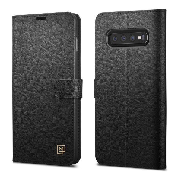 Spigen Galaxy S10 Plus ile Uyumlu Kılıf La Manon Wallet Saffiano Black