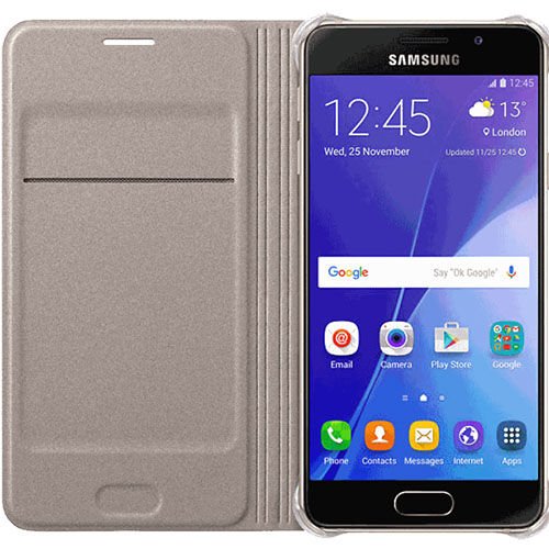 Galaxy A3 (2016) ile Uyumlu Kılıf Flip Cover Gold (Out)