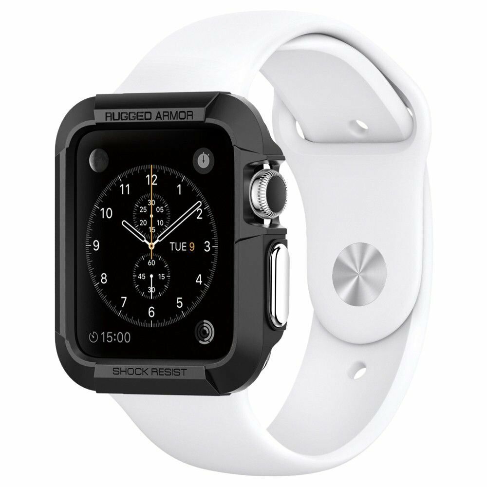 Spigen Apple Watch ile Uyumlu Kılıf Rugged Armor (Ekran Koruyuculu) (38mm) Black