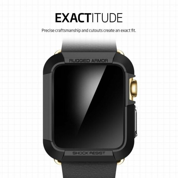Spigen Apple Watch ile Uyumlu Kılıf Rugged Armor (Ekran Koruyuculu) (38mm) Black