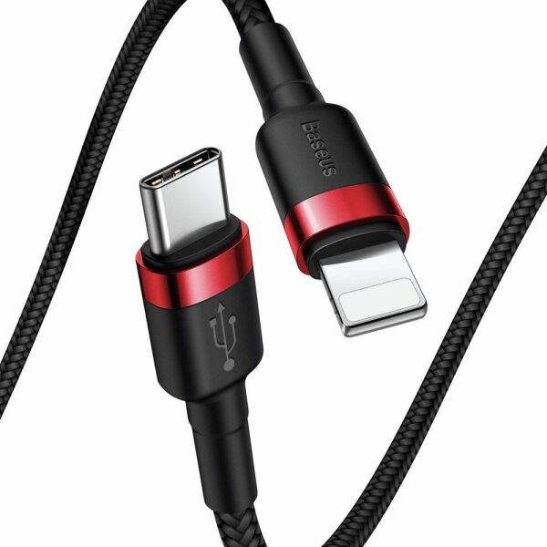 Baseus PD18W Cafule Series Type-C to Lightning Hızlı Şarj Kablosu 1mt Siyah Kırmızı CATLKLF-91
