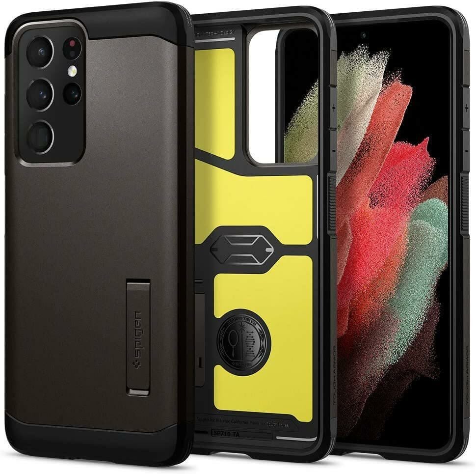 Spigen Galaxy S21 Ultra ile Uyumlu Kılıf Tough Armor Gunmetal