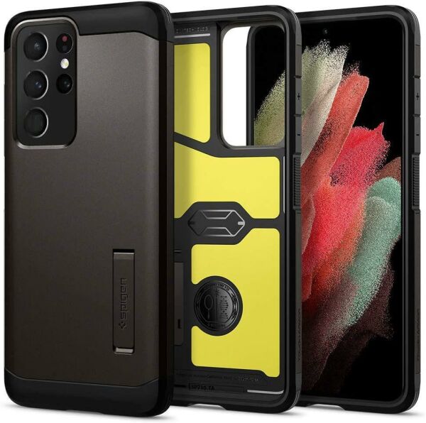 Spigen Galaxy S21 Ultra ile Uyumlu Kılıf Tough Armor Gunmetal