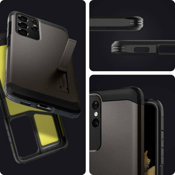 Spigen Galaxy S21 Ultra ile Uyumlu Kılıf Tough Armor Gunmetal