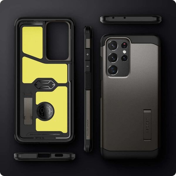 Spigen Galaxy S21 Ultra ile Uyumlu Kılıf Tough Armor Gunmetal