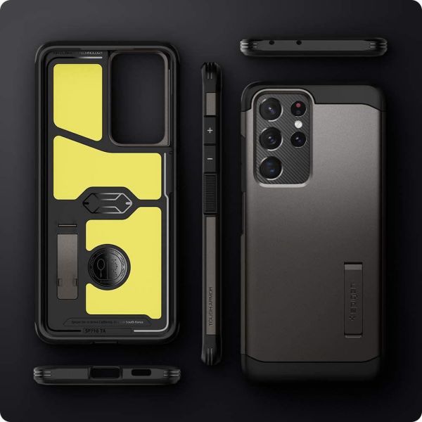 Spigen Galaxy S21 Ultra ile Uyumlu Kılıf Tough Armor Gunmetal