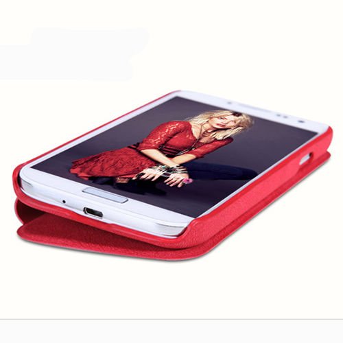 Nillkin i9500 Galaxy S4 ile Uyumlu Nillkin Ağaç Dokulu Kapaklı Kılıf Kırmızı
