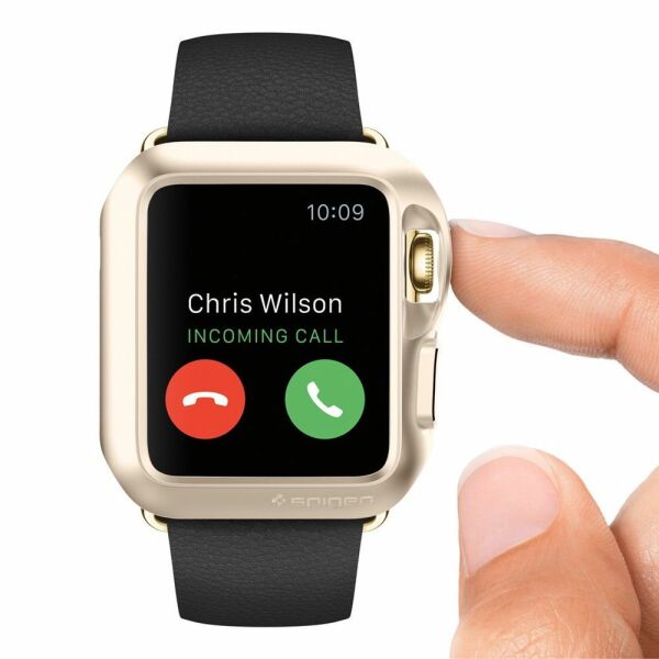 Spigen Apple Watch ile Uyumlu Kılıf Slim Armor (Ekran Koruyuculu) (38mm) Champagne Gold