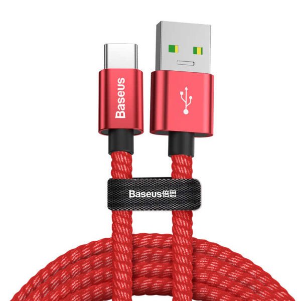 Baseus Double Fast Charger USB Cable Usb For Type-C 5A 1M Kırmızı