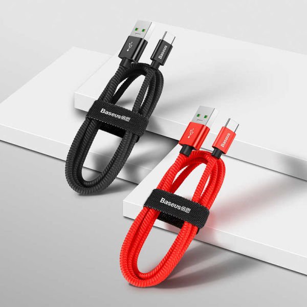 Baseus Double Fast Charger USB Cable Usb For Type-C 5A 1M Kırmızı