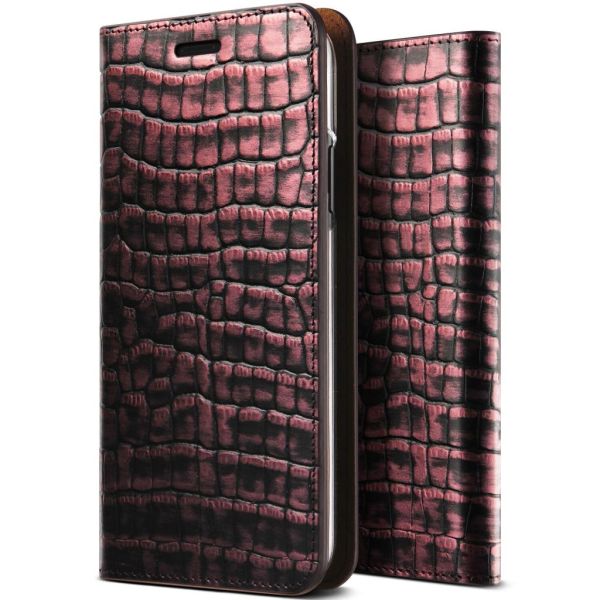 VRS Design İPhone X ile Uyumlu Genuine Croco Diary Kılıf Rose Pink