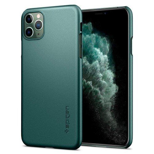 Spigen iPhone 11 Pro Max ile Uyumlu Kılıf Thin Fit Midnight Green