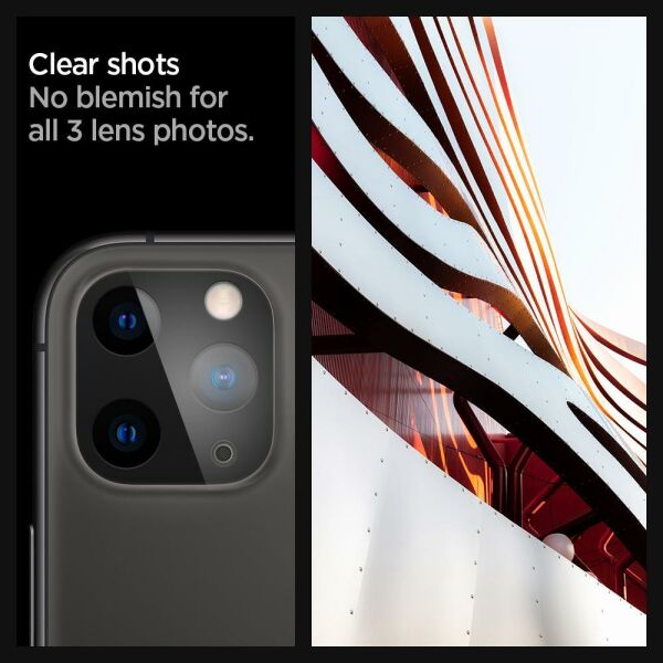 Spigen iPhone 11 Pro Max / 11 Pro ile Uyumlu Kamera Lens Cam Ekran Koruyucu Full Cover (2 Adet) Black